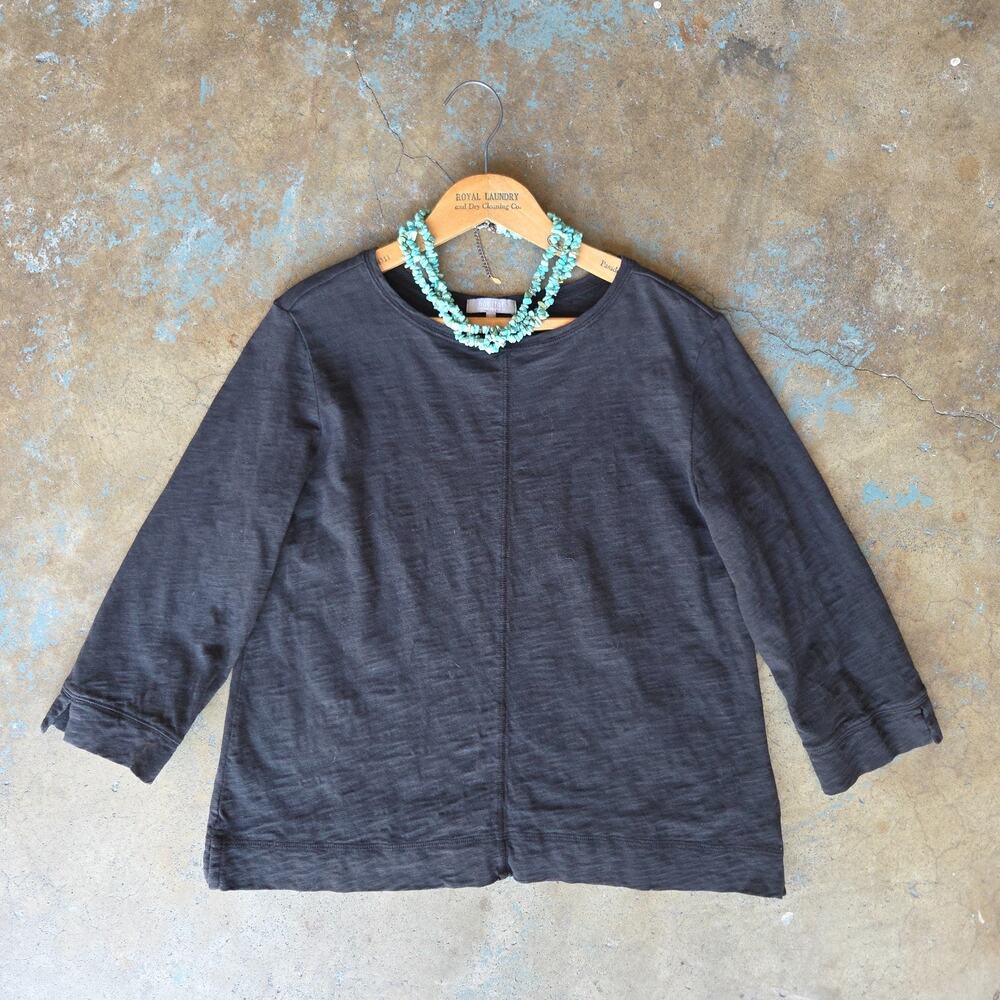 Habitat Clothes to Live In Black Boxy Fit Top Size XS Cotton Lagenlook 3/4 Slv